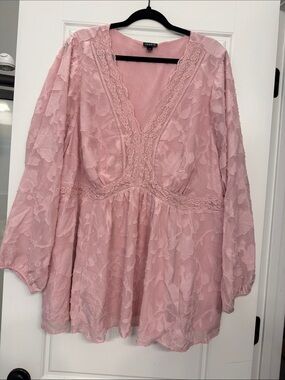torrid Blush Pink Lace V-Neck Long Sleeve Tunic